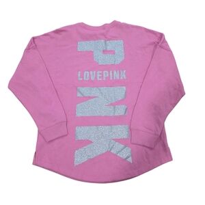 PINK Victoria's Secret Small Pink Silver Logo varsity Crew Sweatshirt Nwt